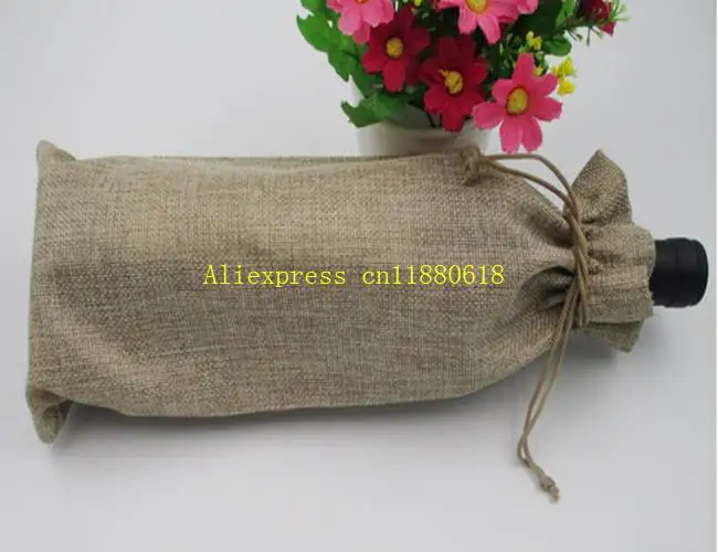 

1000pcs Fast Shipping Jute Wine Bottle Bags 15cmx35cm Bottle Covers Linen Gift Pouches Burlap Hessian Packaging Bag