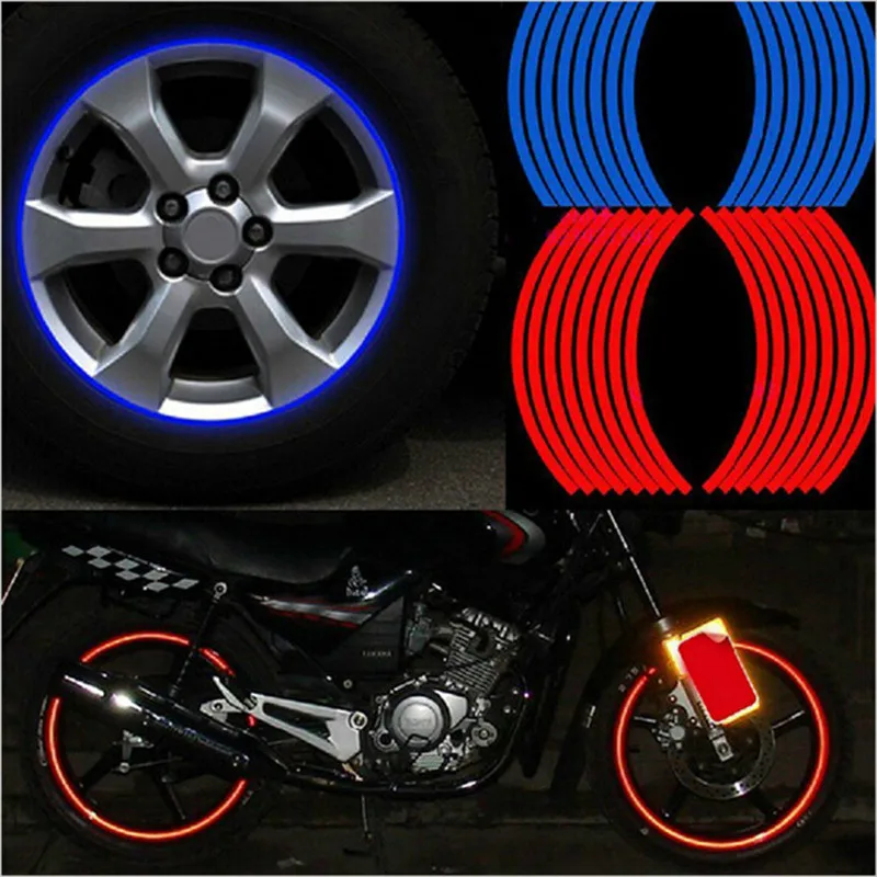 

16 Pcs Strips Wheel Stickers And Decals 14" 17" 18" Reflective Rim Tape Bike Motorcycle Car Tape 5 Colors Car Styling