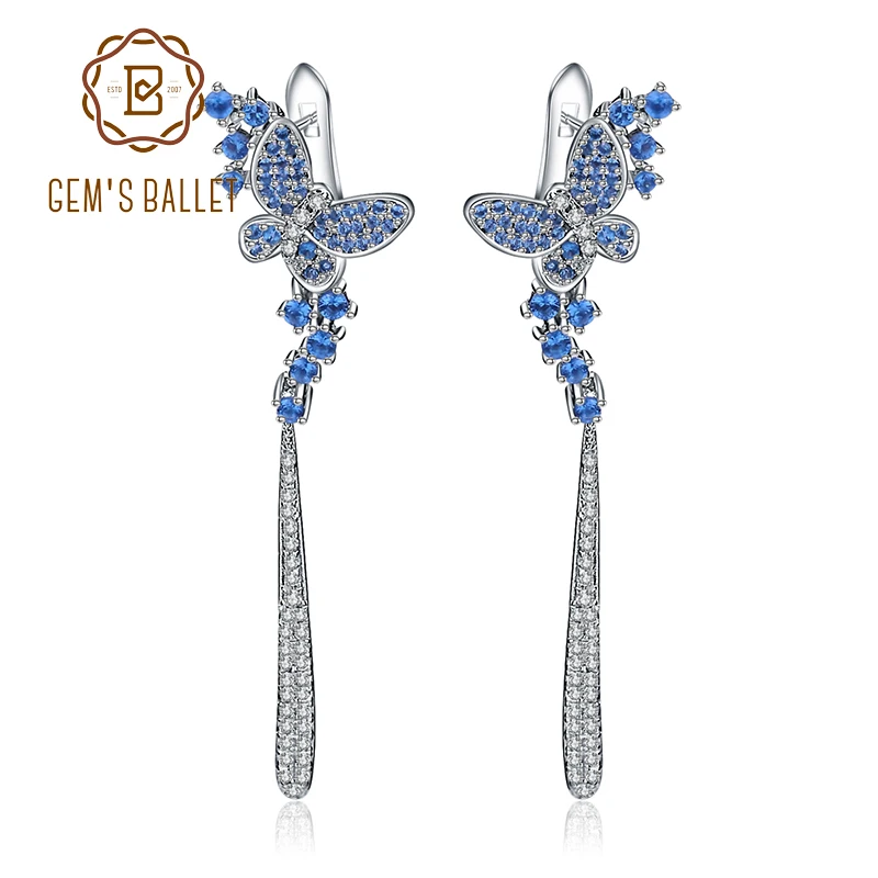 GEM'S BALLET Nano Blue Butterfly длинные висячие серьги 925 пробы серебряные винтажные романтичные серьги для женщин подарок вечерние ювелирные изделия