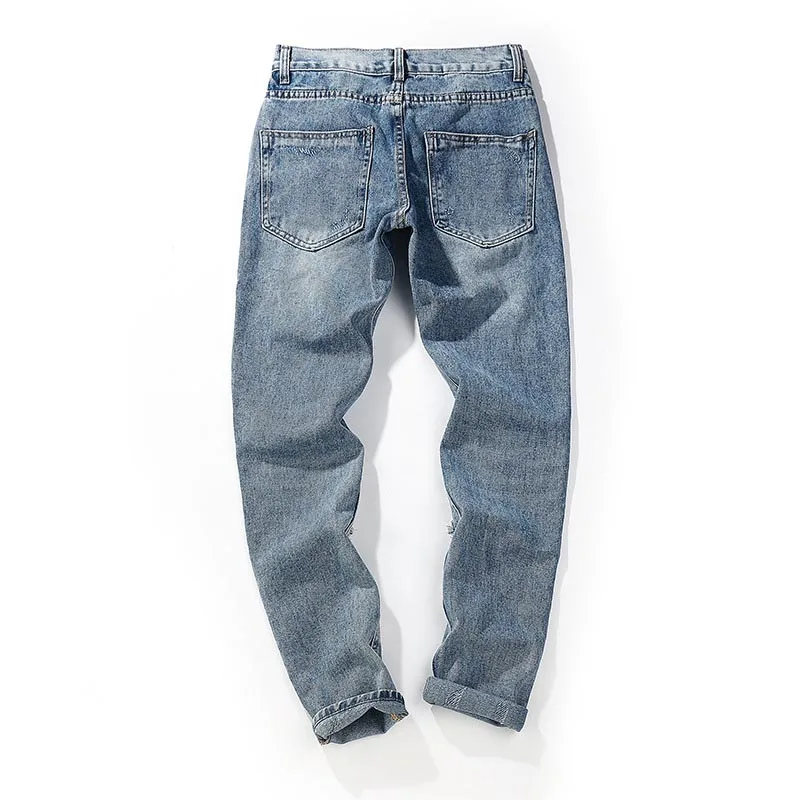 Mcikkny Retro Men's Ripped Distressed Denim Trousers Slim Fit Straight Jeans Pants Washed Brand Designer Bike Joggers Patchwork (22)
