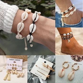 

IF ME 2019 Ins Shell Bracelet for Women Femme Adjustable White Rope Seashell Bracelet Leg Ankle Bracelets Beach Jewelry