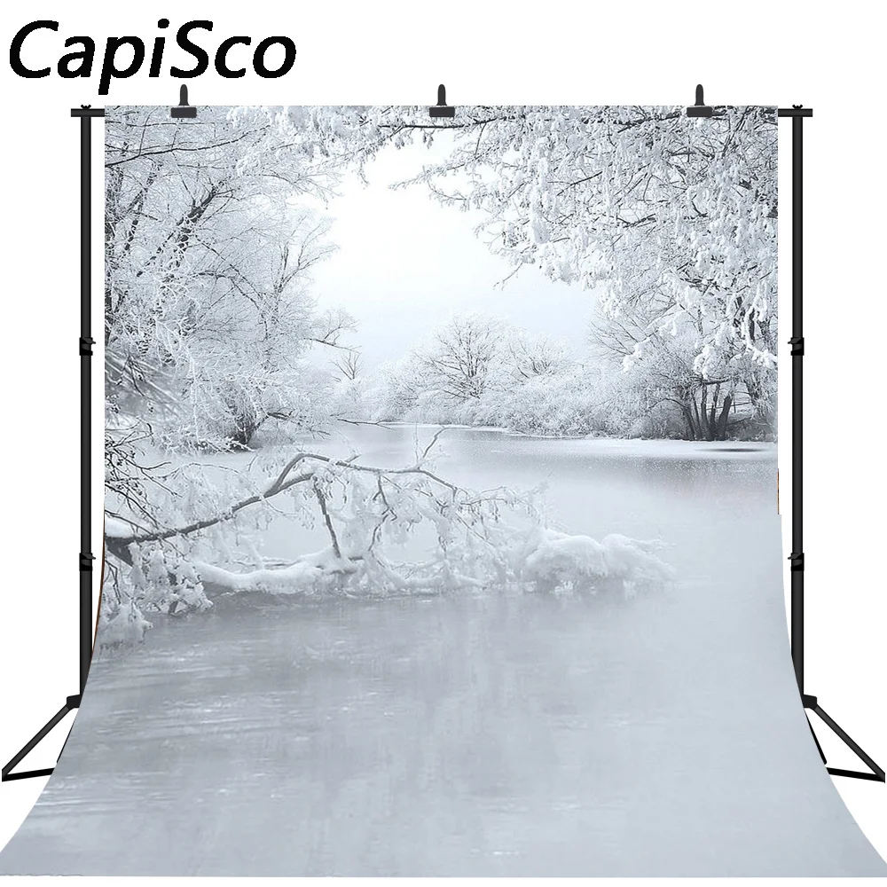 

Capisco Winter Photography Backdrops Snow White Photo Background Studio Forest Tree Christmas Backdrop Theme Decoration