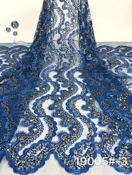 

2019 African Net Lace Fabric, High Quality Elegant Blue Sequins Nigerian Wedding Lace Fabrics 5Yards Sequins French Tulle lace