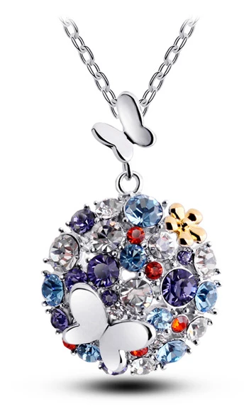 

tiger totem Free Shipping quality Austrian Crystal butterfly round drop Pendant multi AAAA+ rhinestones Necklace fashion jewelry