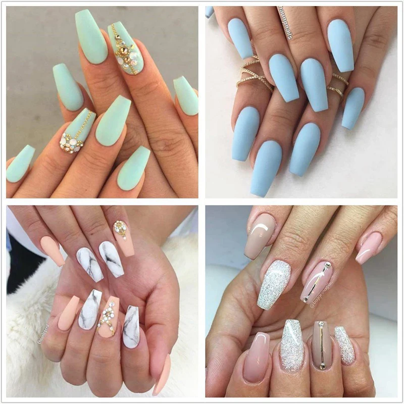 100 PCS Ballerine Artificielle Ongles En Acrylique Faux Ongles Couverture Complète Forme carrée Cercueil Français Faux Ongles Art Salons Conseils 3 Option