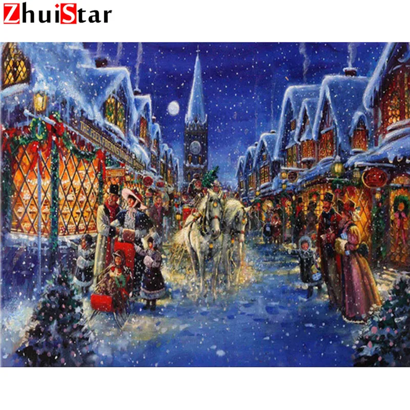 

diamond embroidery sale Christmas Street,diamond painting full diamond mosaic picture of rhinestone cross-stitch new year XY1