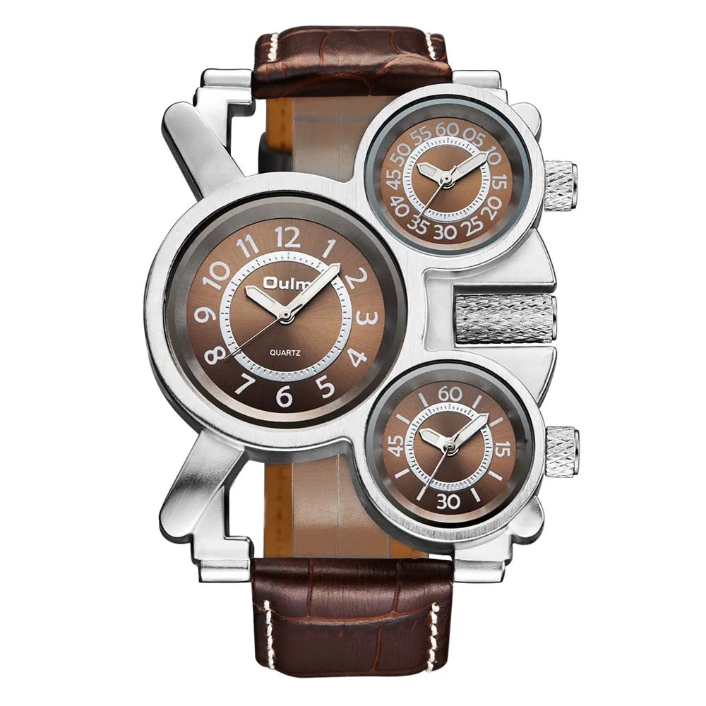 

Relojes Hombre 2020 Mens Watches Oulm Top Brand Luxury Military Quartz Watch Unique 3 Small Dials Leather Strap Male Wristwatch