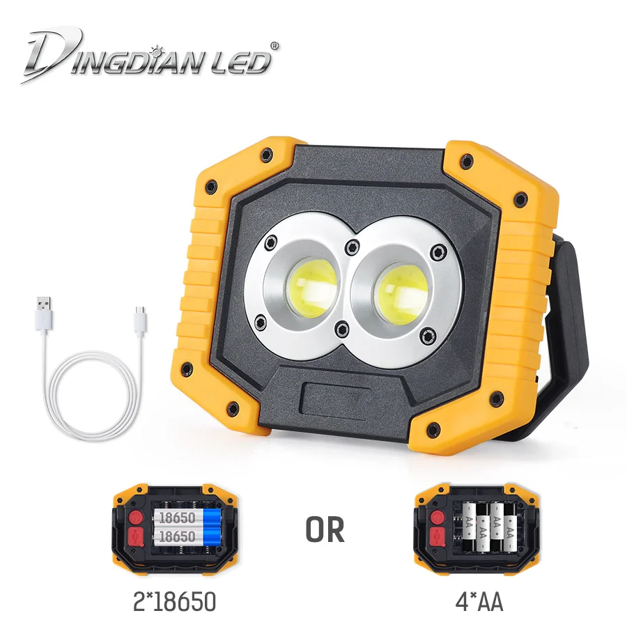 Портативный USB Перезаряжаемые световой прожектор Прожекторы 20 W Рабочая Лампа 18650 Батарея подвесная походная Светодиодная лампа фонари