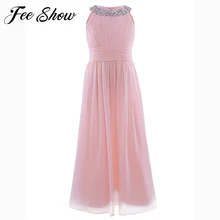 Шифоновое платье без рукавов с цветочным узором для девочек-подростков; Пышное Платье для принцессы; летнее платье подружки невесты на свадьбу, день рождения, вечеринку для девочек