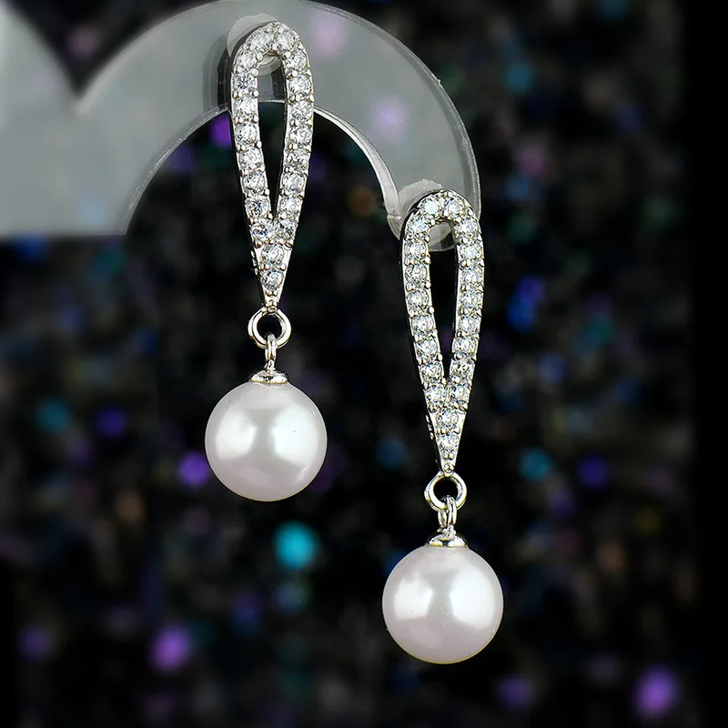 

925 silver earrings long female earrings fashion crystal pearls earrings, jewelry wedding gifts for women hy019