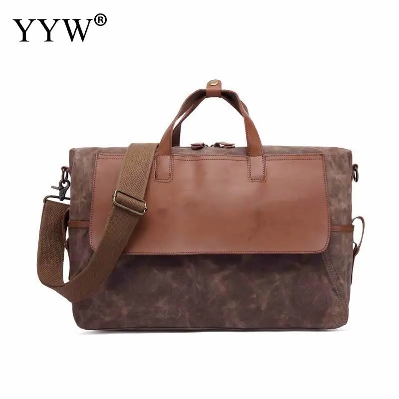 

Vintage Waterproof Male Bag Dark Coffee Color Men's Executive Briefcase Tote Bags for Men Canvas Handbag A Case for Documents