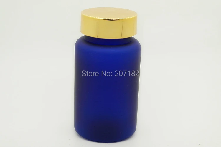 

(100PCS/Lot) 120M/120CC Frosted Blue Color Metal Gold Cap PET Bottle, Pill Bottle, Capsule Bottle, Plastic Bottle