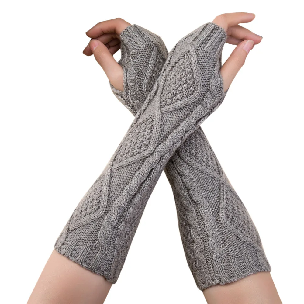 

2018 Fashion Semi-Long Unisex Men Women Knitted Fingerless Winter Gloves Red Gray Black White Soft Warm Mitten Solid