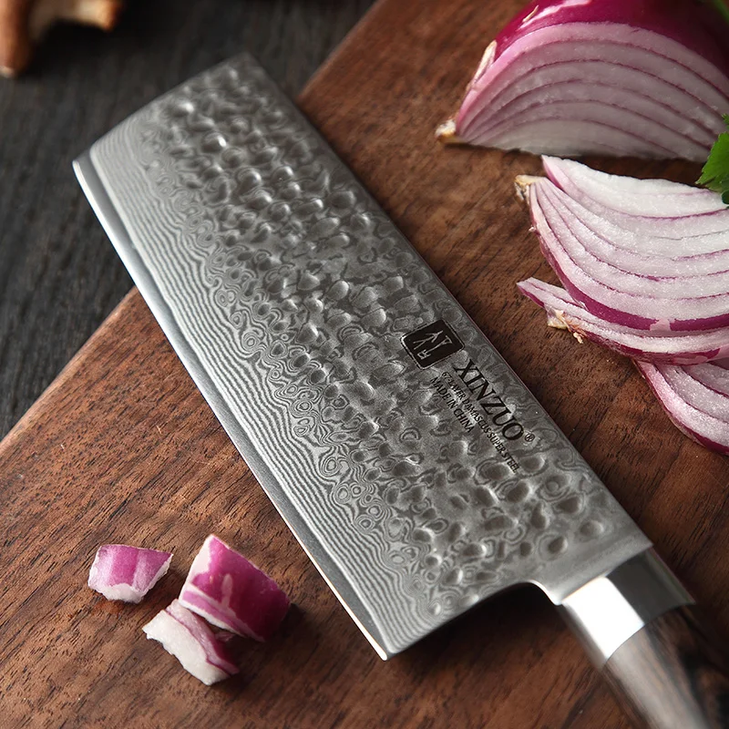 XINZUO 6,8 ''дюймовый китайский нож шеф-повара 67 слоев дамасский кухонный нож из нержавеющей стали резьба ножи для резки овощей с деревянной ручкой
