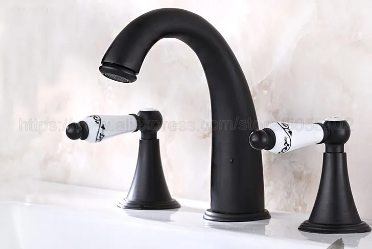 Basin Faucet 3 Hole Bathroom Sink Faucet Deck Mounted Cold Hot Oil Rubbed Bronze Sink Faucet Mixer Tap znf074