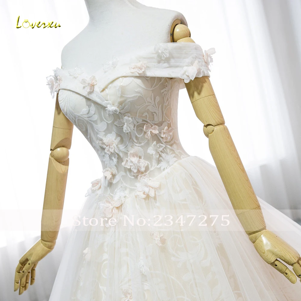 Loverxu Vestido De Noiva, кружевной вырез лодочкой, бальное платье, свадебное платье, элегантное, украшенное бусинами, со шлейфом, винтажное свадебное платье, большие размеры