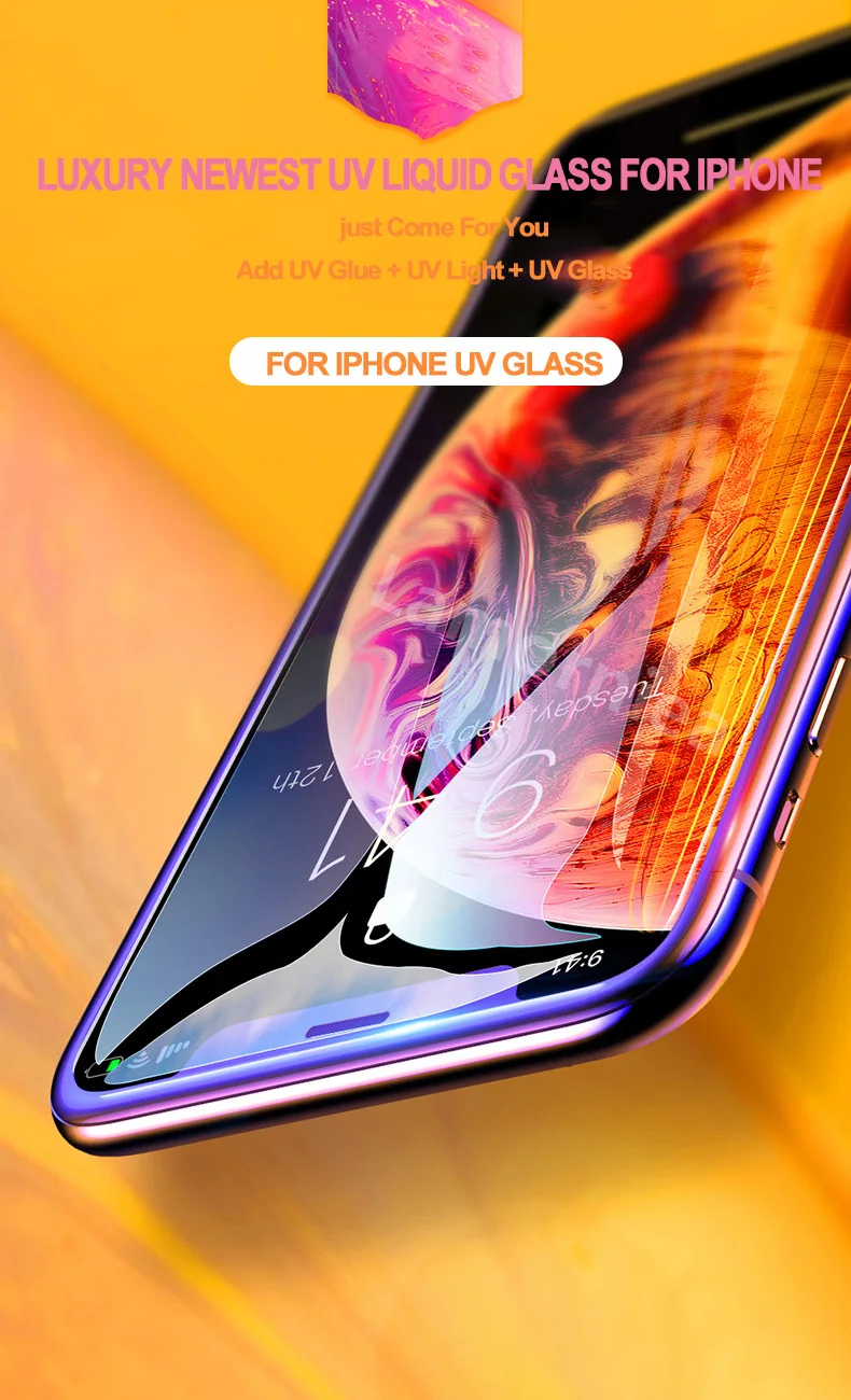 УФ закаленное стекло для iPhone XS MAX XR X 6 6S 7 8 Plus 9D полное покрытие клей протктор стеклянное покрытие экрана для iPhone 11 Pro Max