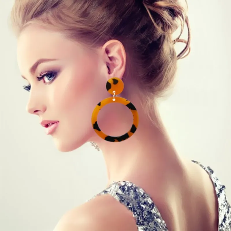 

EK485 New Fashion Leopard Acetic Acid Drop Earrings for Women Personality Exaggerated Geometric Round Brown Acrylic Earrings