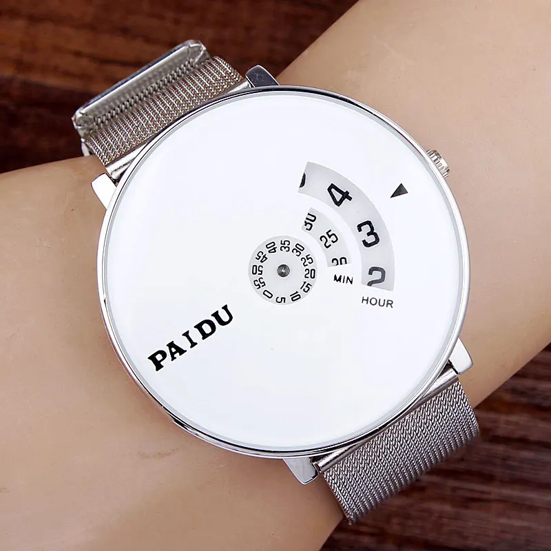 

Paidu full steel men dress watch clock womens silver mesh wire fashion casual watch unisex quartz wristwatches relogio relojes