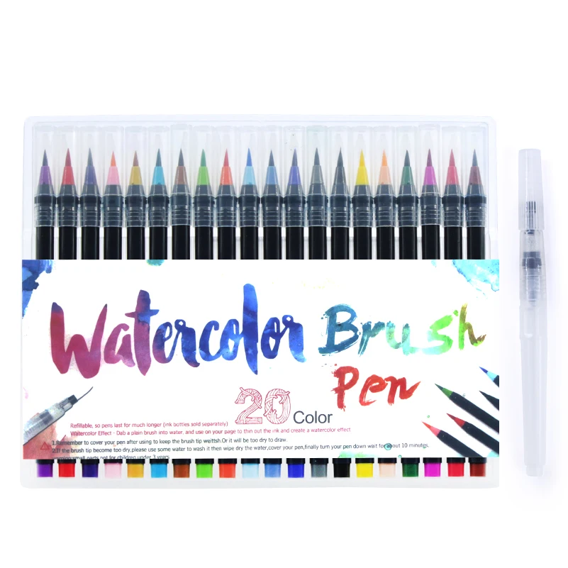 caligrafía de cómic para Adultos 20 Colores Punta Suave Rotulador para Acuarela Libros para Colorear Tina Marcador de Pintura Flexible 