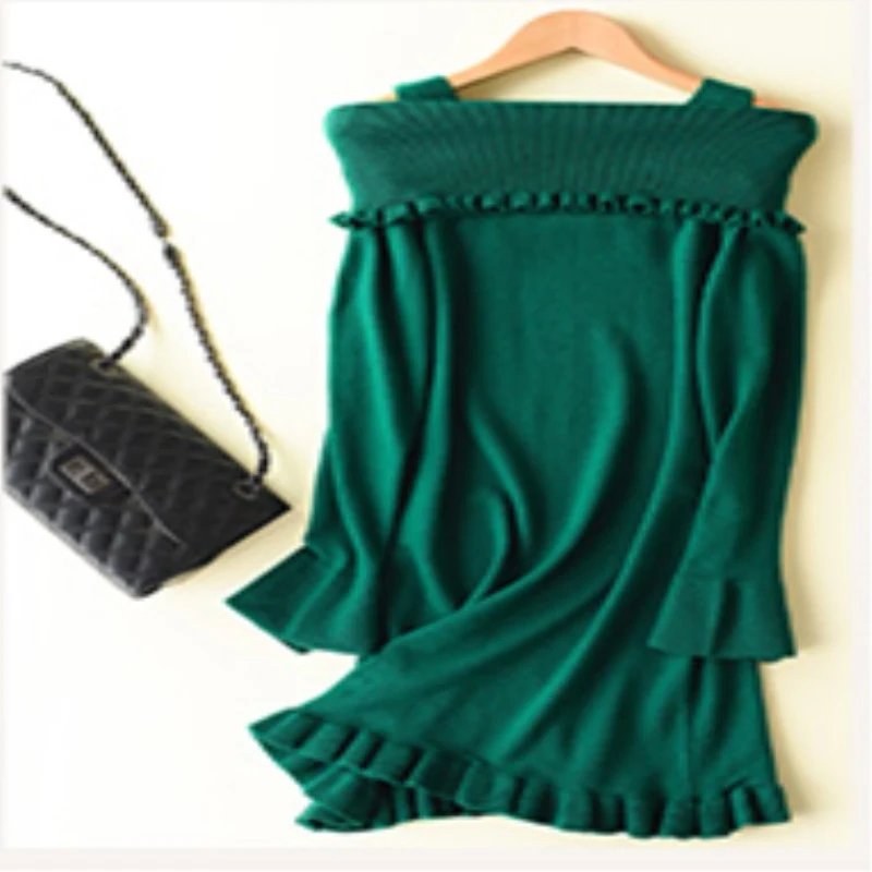 Fall Winter New one word collar Cashmere Sweater Ladies Loose Cashmere Knit Solid color Sweaters Fashion Pullover Cashmere Sweaters