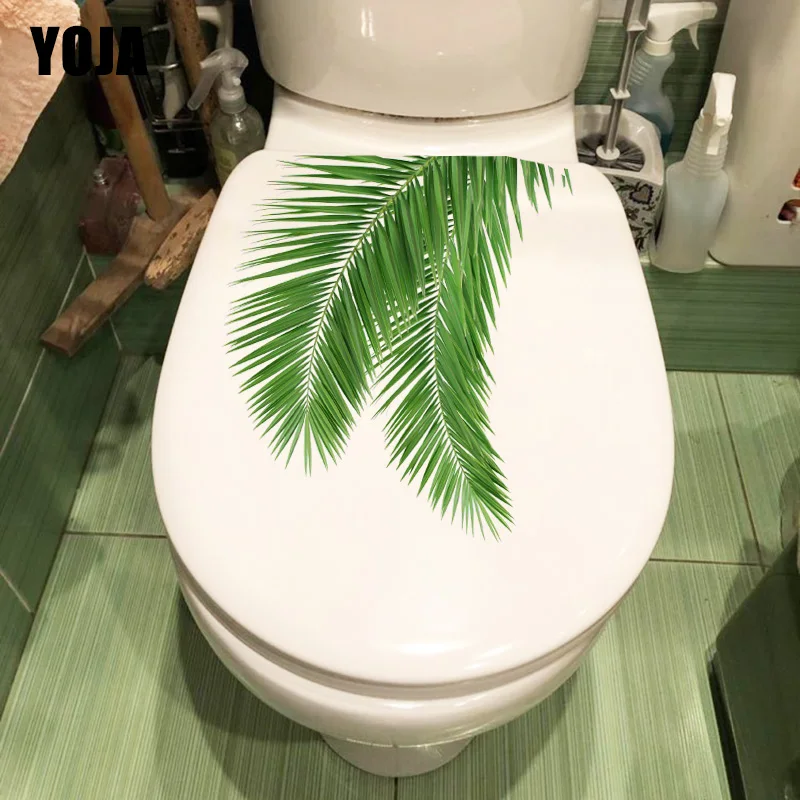 YOJA 22.6*20.6CM Plant Green Leaf Toilet Seat Stickers Fresh Home Bedroom Decor Decal T1 0886