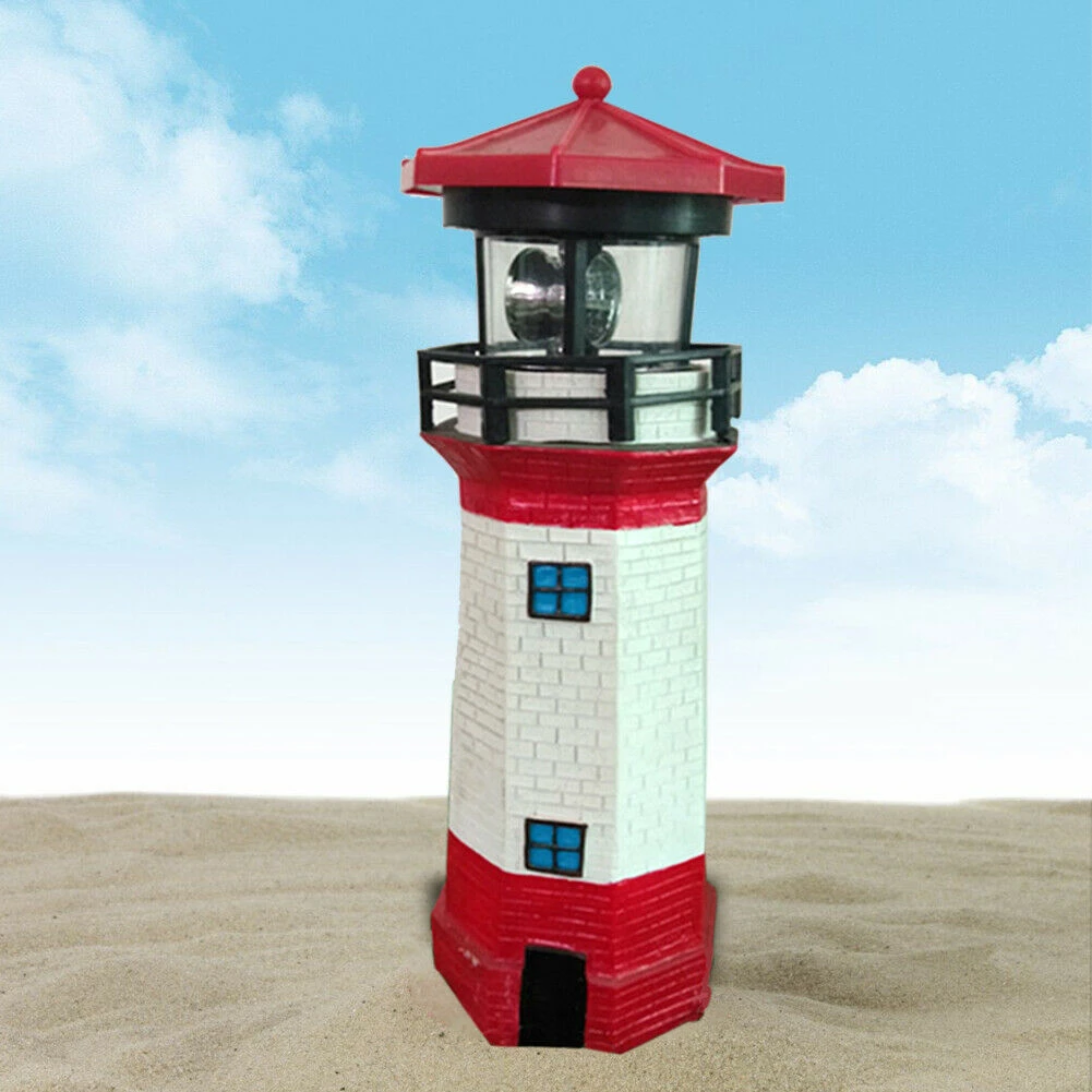 Solar Powered Lighthouse Rotating LED Bulb Garden Patio Beacon Tower Light Home Garden Decoration Fence Lawn Lamp Fairy Light