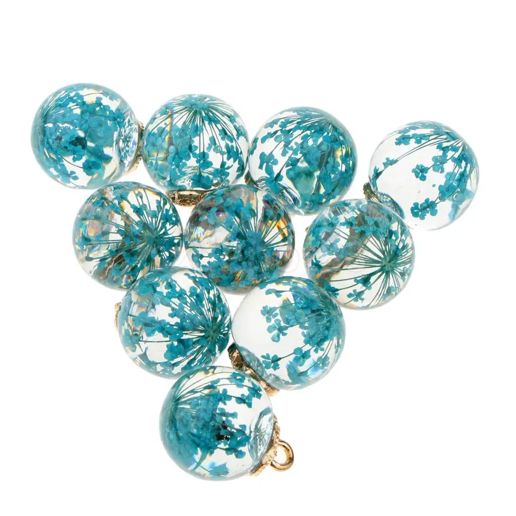 10pcs Dried Flower Glass Ball Pendant with Flower Cap DIY Earring Dangle Craft Findings Loose Beads