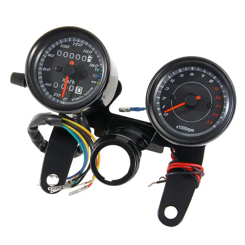 Universal Motorcycle Odometer & Tachometer Speedometer Gauge With Black Bracket
