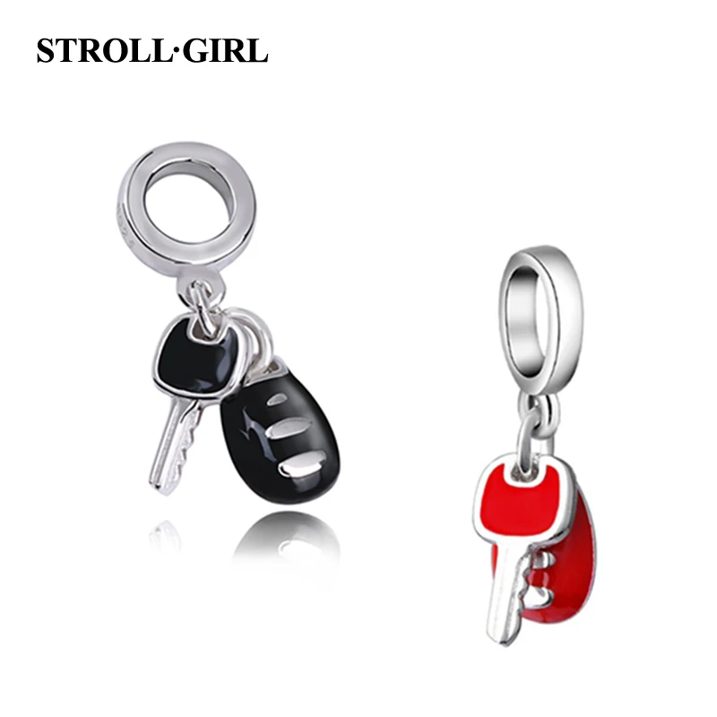 

Strollgirl color enamel Car Key Charms beads Fit European charms silver 925 original bracelet pendant DIY jewelry making gift