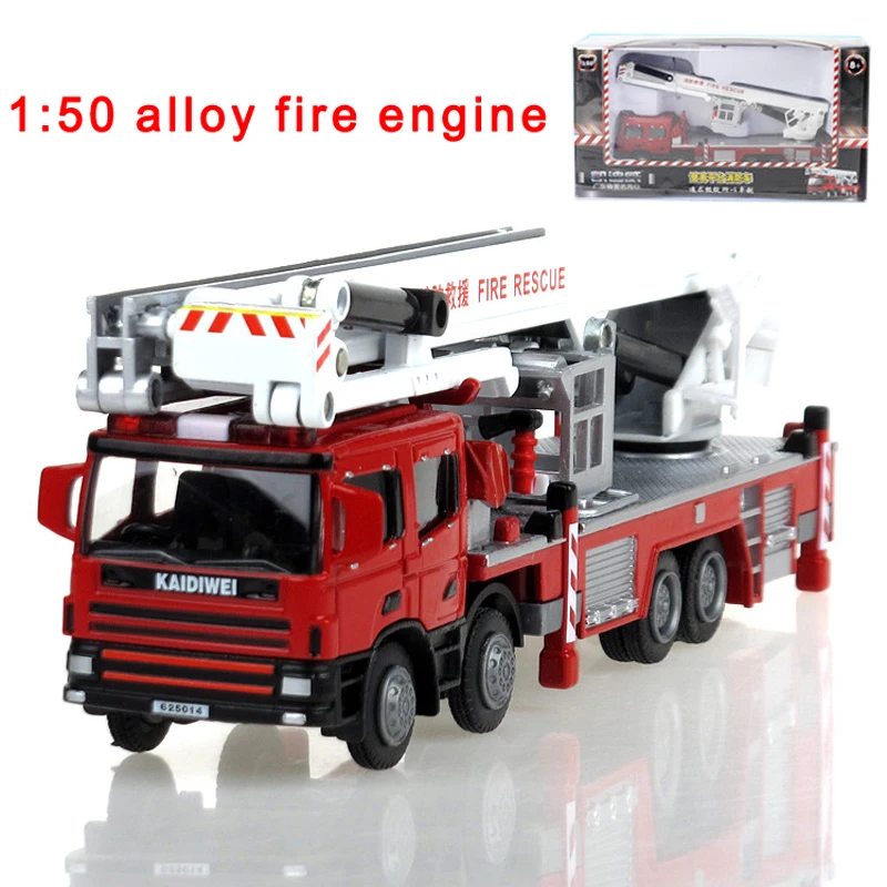 

Alloy engineering lift up fire engine vehicle model 1:50 aerial fire truck ladder support original die cast model toy 625014