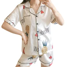 Для женщин 2 шт. летние пижамы короткий рукав шорты для свободная Пижама домашняя одежда летние шифоновое платье комплект 40mi03