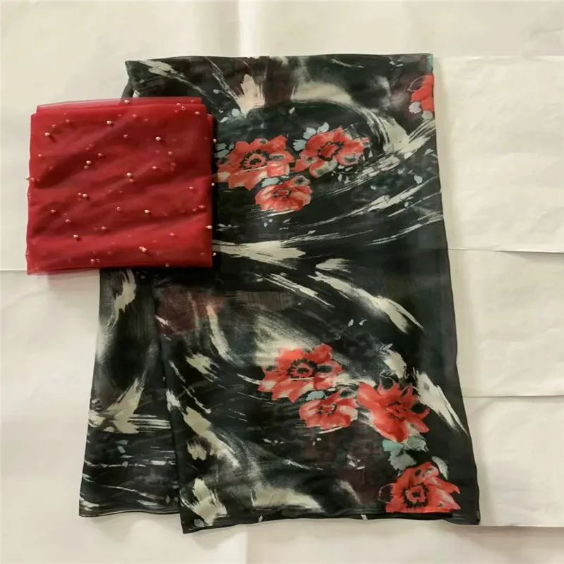 

wonderful silk lace Fabric Satin For Dress good quality African Silk stretch digital printing with beads !lxe050609