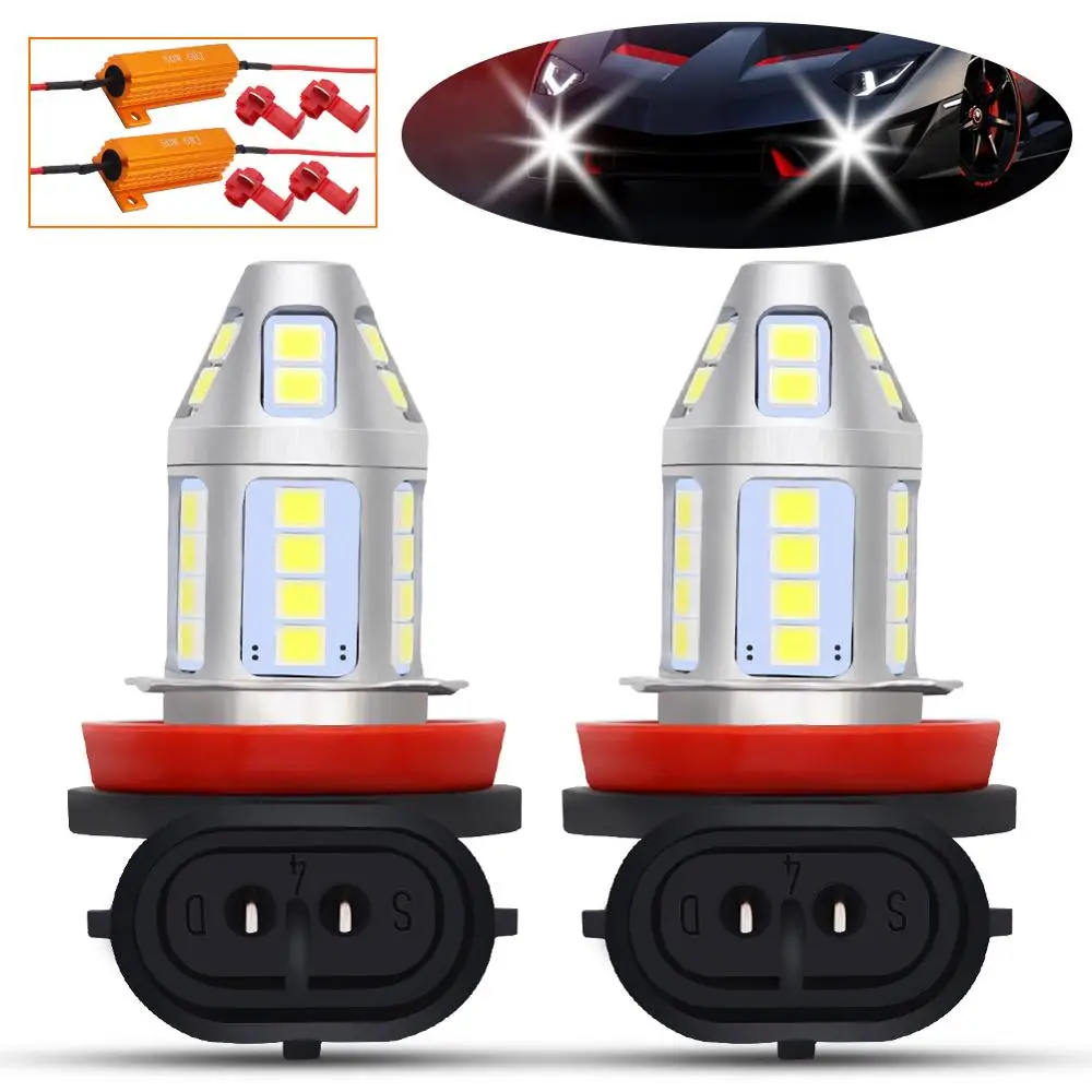 

2pcs H11 LED Car Fog Lamp with Decoder 150W High Power 3030 Chip White Waterproof Auto Front Headlamp Fog Driving Lights 12V 24V