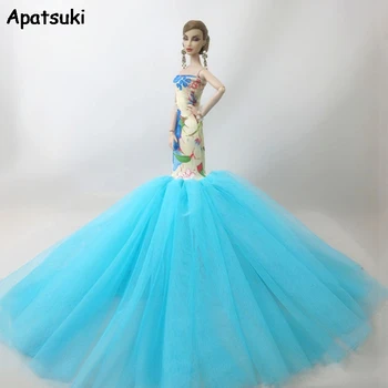 

Blue Fashion Mermaid Clothes For Barbie Doll Dress Fishtail Wedding Party Dress For Barbie Dollhouse Handmade Limited Collection