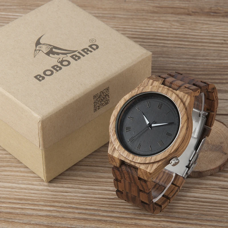 BOBO BIRD M30 Zebra Wooden Quartz Watch With Wood Band Lightweight Vintage Wooden Men Analog Luminous Pointers Watch