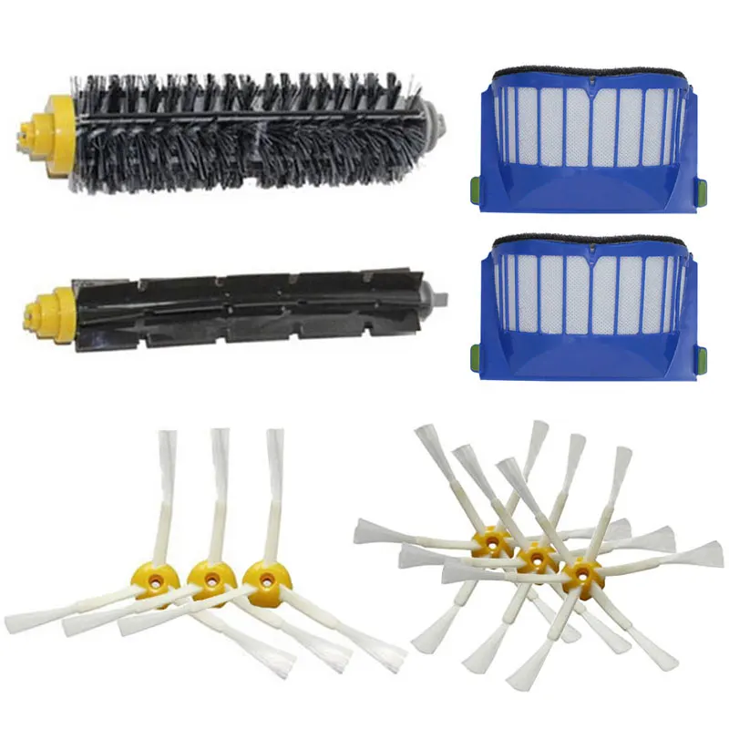 

2 Blue AeroVac Filter + 1 set main Brush kit +6 side brush for iRobot Roomba 500 600 Series 560 581 620 630 650 660 Accessory