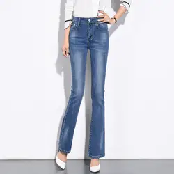 Flare Штаны для женщин большие размеры джинсы повседневные Осень-весна Новая мода полная длина высокой талией Хлопок Смесь tyn0708