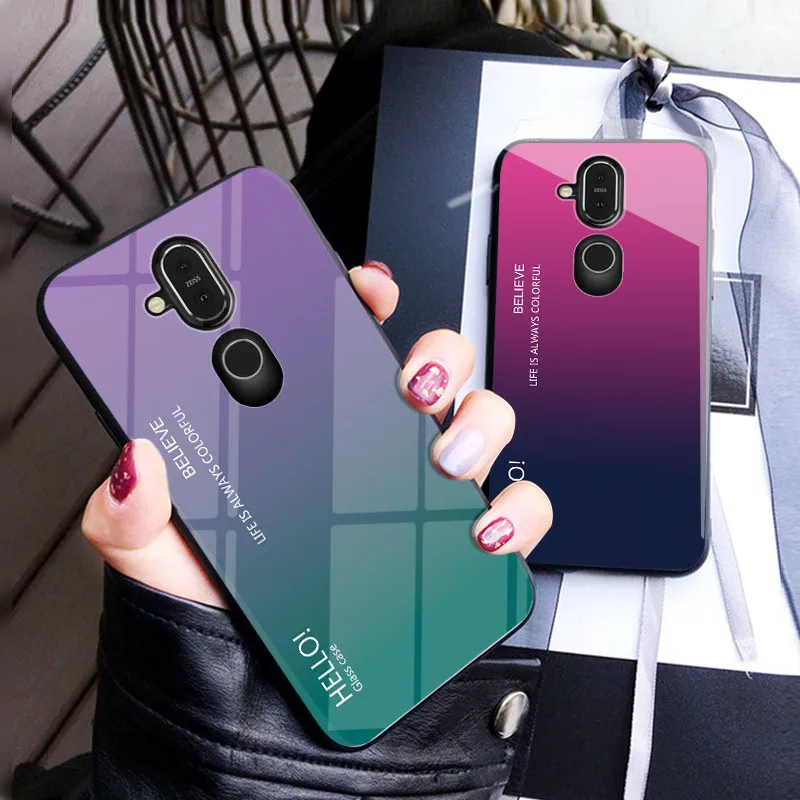 

Luxury Gradient Glass Cover Case For Nokia 9 8.1 X7 X6 7.1 7 6.1 3.1 Plus 8 Sirocco Tempered Glass Back Cover Fundas Phone Case