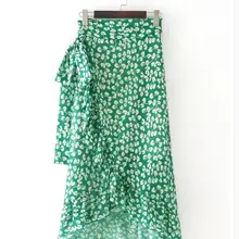 Весна лето женская зеленая шифоновая юбка с принтом Женская высокая талия рыба-русалка юбка TB806