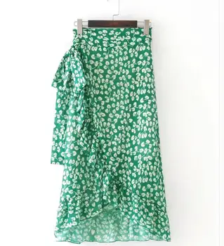 

Spring summer women's green print chiffon skirt female high waist fish tail mermaid skirt TB806