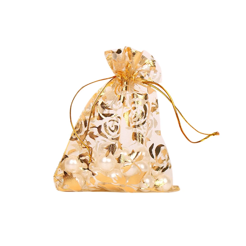 

100 pieces of mesh sand bag 7*9cm drawstring bunch pockets gilded rose organza Christmas gifts bag