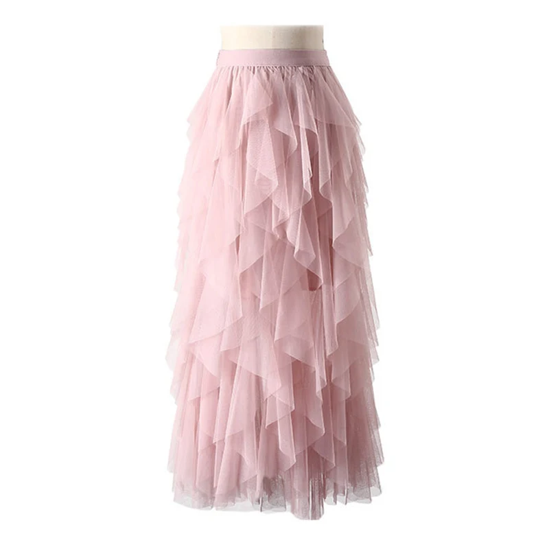 Женская длинная юбка-пачка из тюля TIGENA, плиссированная юбка макси с высокой талией черного и розового цветов в корейском стиле для женщин на весну-лето