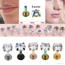 3 шт 16 г 6 мм прозрачное Сердце Звезда Круглый Bijoux пирсинг носа Nariz Labret Кольцо для губ пирсинг серьги спираль пирсинг для пупка нос кольцо