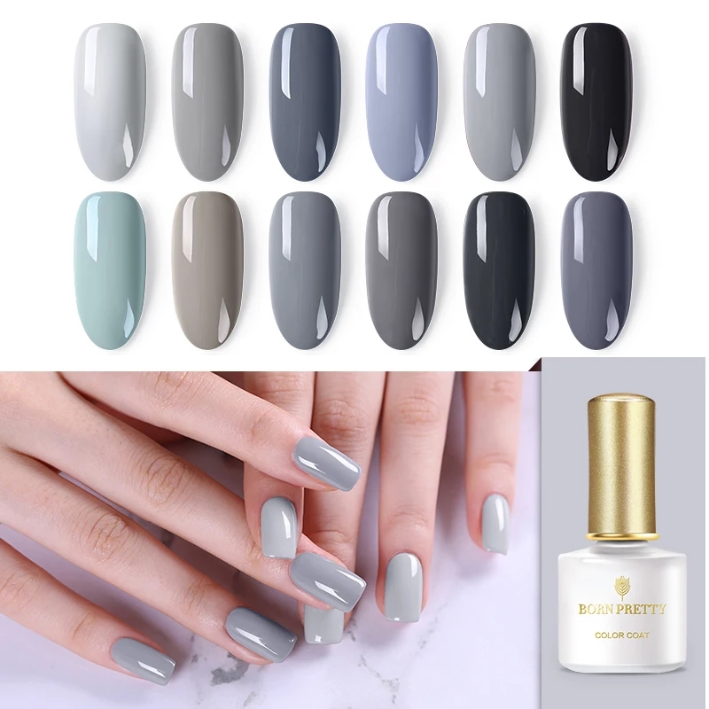 BORN PRETTY 12 Pcs Nail Gel Set Nude Grey Soak Off UV Gel Lacquer Nails Polish Kit Manicure LED Varnish