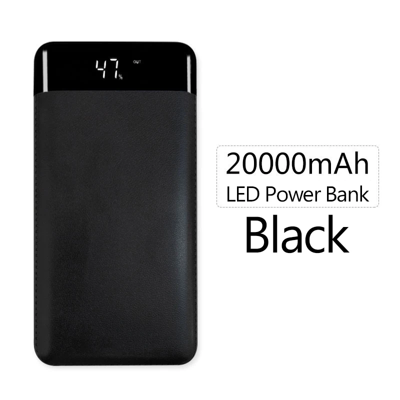 Высокая емкость 20000 мАч power Bank для Xiaomi Dual USB выход power bank портативный внешний аккумулятор для iphone samsung мобильный телефон - Цвет: Черный