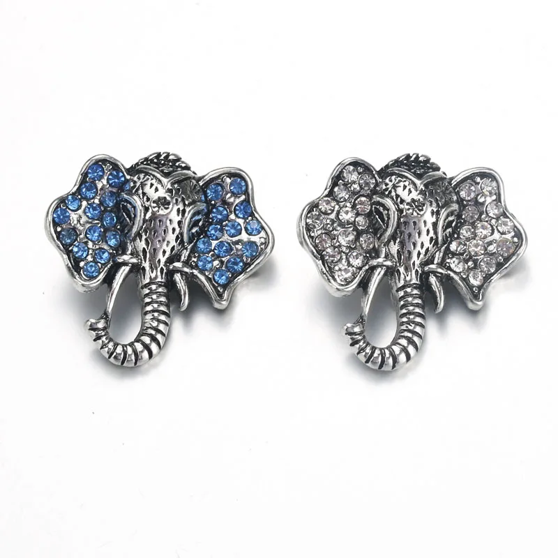 

10pcs/lot Rhinestone Elephant Snap Button Jewelry Mixed Colors Ginger Metal 18mm Snap Buttons fit Snap Bracelet Bangles 061113