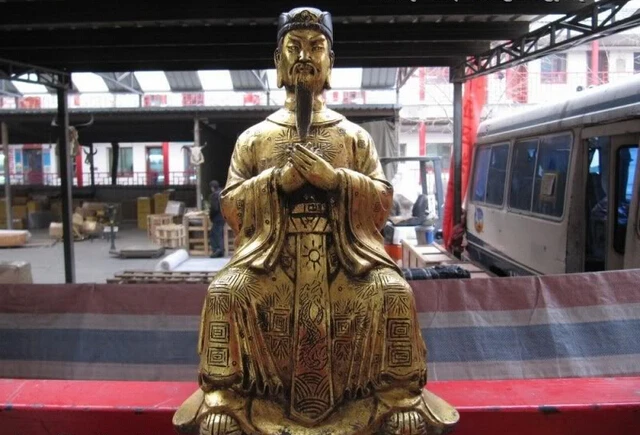 

Collectible bronze lion statue S0461 Chinese Folk Monastry collect Bronze Copper Gild Tand Dy rhymist Li bai Statue