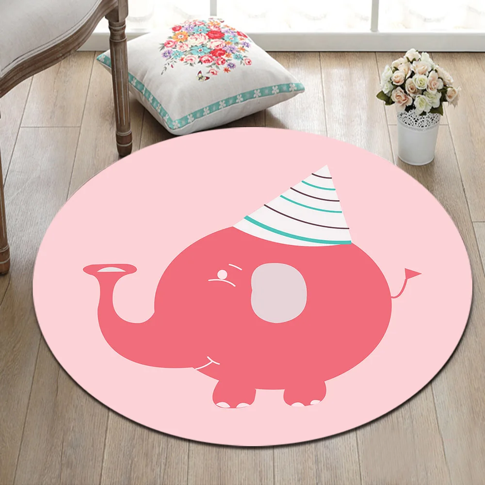 

Cute Cartoon Elephant Round Area Rug And Memory Foam Large Soft Carpet for Kids Baby Home Living Room Bedroom Cushion Bath Mat