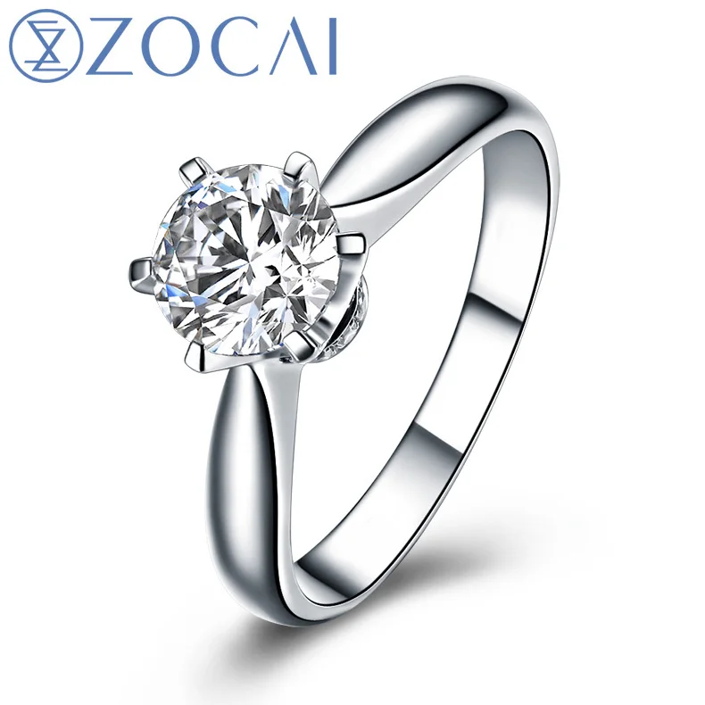 ZOCAI века классический натуральной 1,0 CT Certified F-G/SI круглой огранки обручение для женщин кольцо 18 К белого золота (AU750) W04354